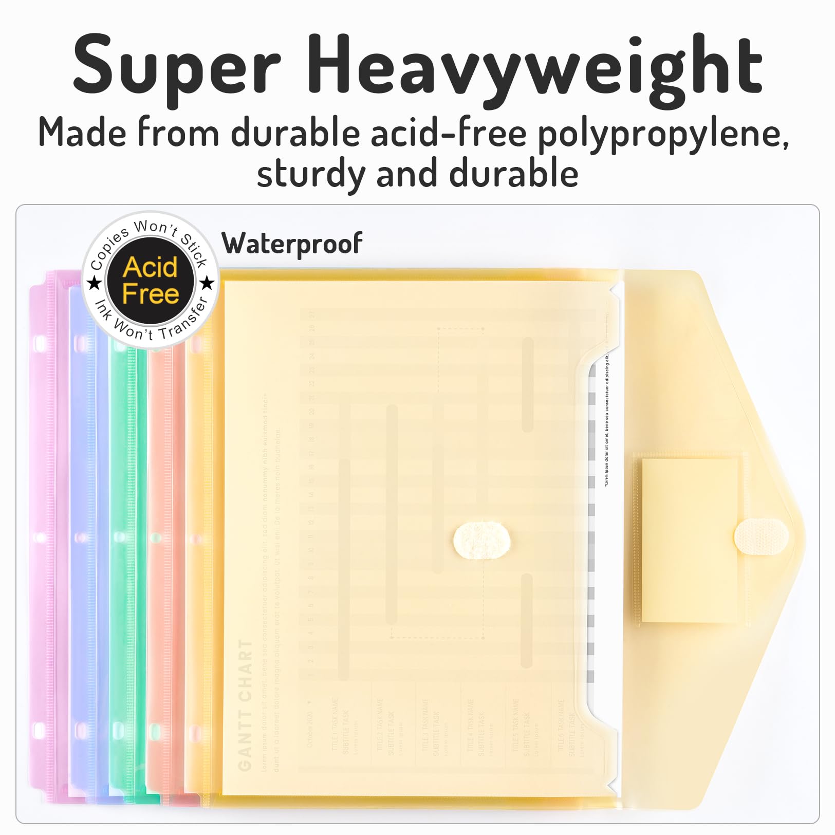 Forvencer Binder Pocket, 10 Pack Super Heavyweight Plastic Folders with Tight Closure, Binder Folders Side Loading, 3 Ring Binder Pocket, Binder Dividers with Pockets, Letter Size, Pastels Series: Fresh 10 Pack