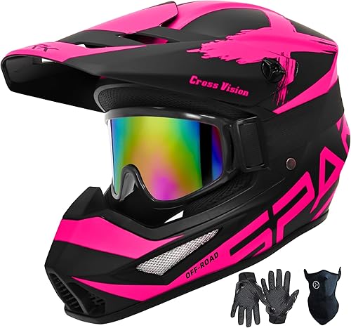 Casco de motocross, casco para jóvenes y adultos para cuatrimoto, motocross, BMX, cuatrimoto todoterreno para montaña, certificado DOT, con guantes,
