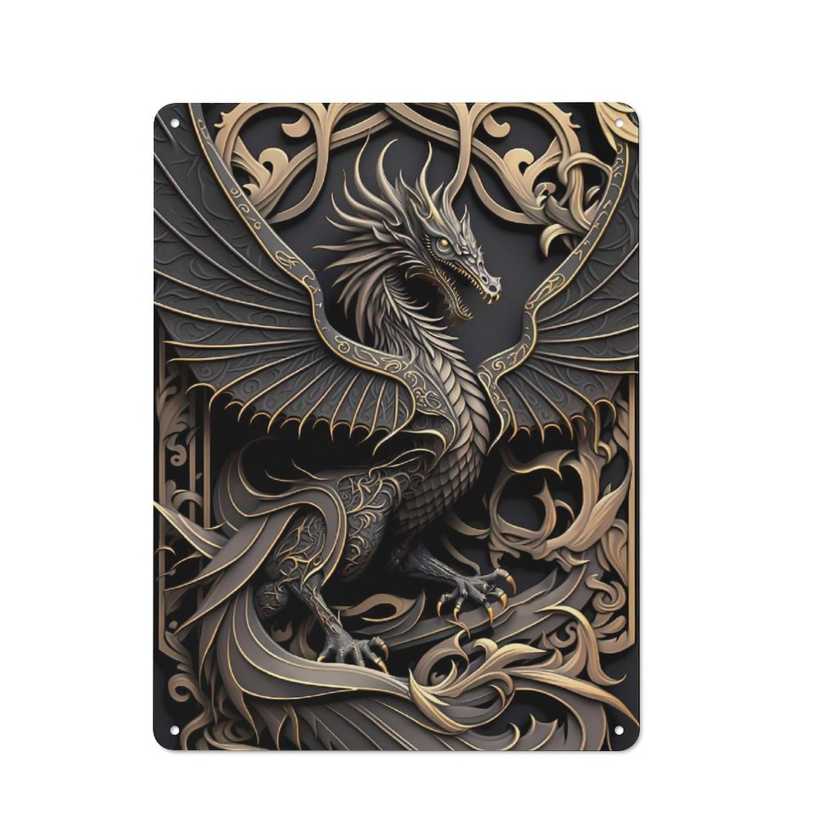 Junmoney Style-24 Golden Monarch Dragon Retro Metal Wall Sign 40X30cm For Living Room Or Hallway, For Collectors Decorating Living Rooms And Hallways
