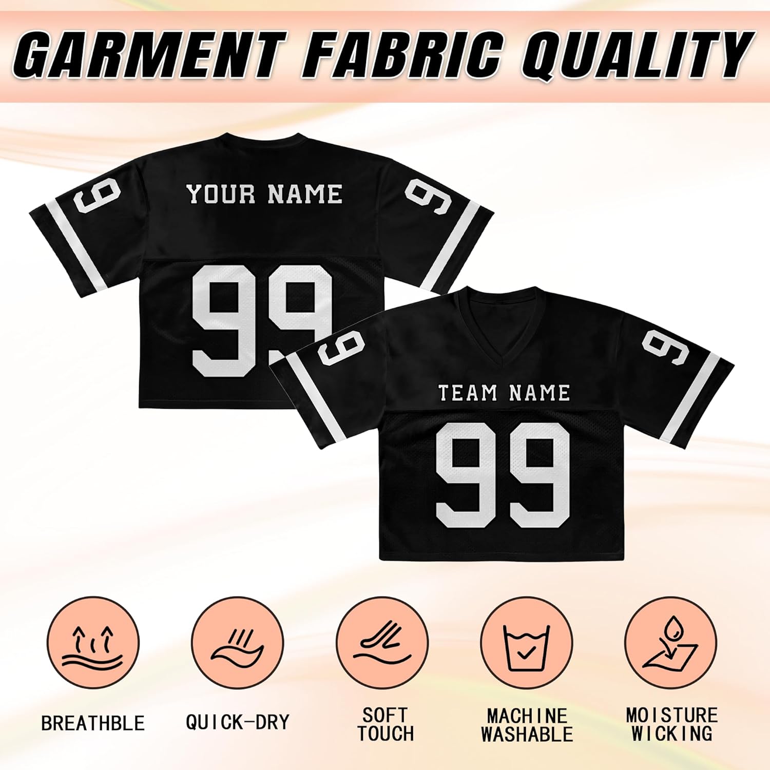 Custom Football Jersey Crop Tops for Women Personalized Girls Plain Colored Streetwear with Name Number - Image 3