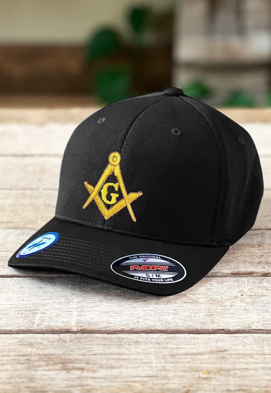 Gold Square & Compass Embroidered Masonic Adult Cool & Dry Sport Hat