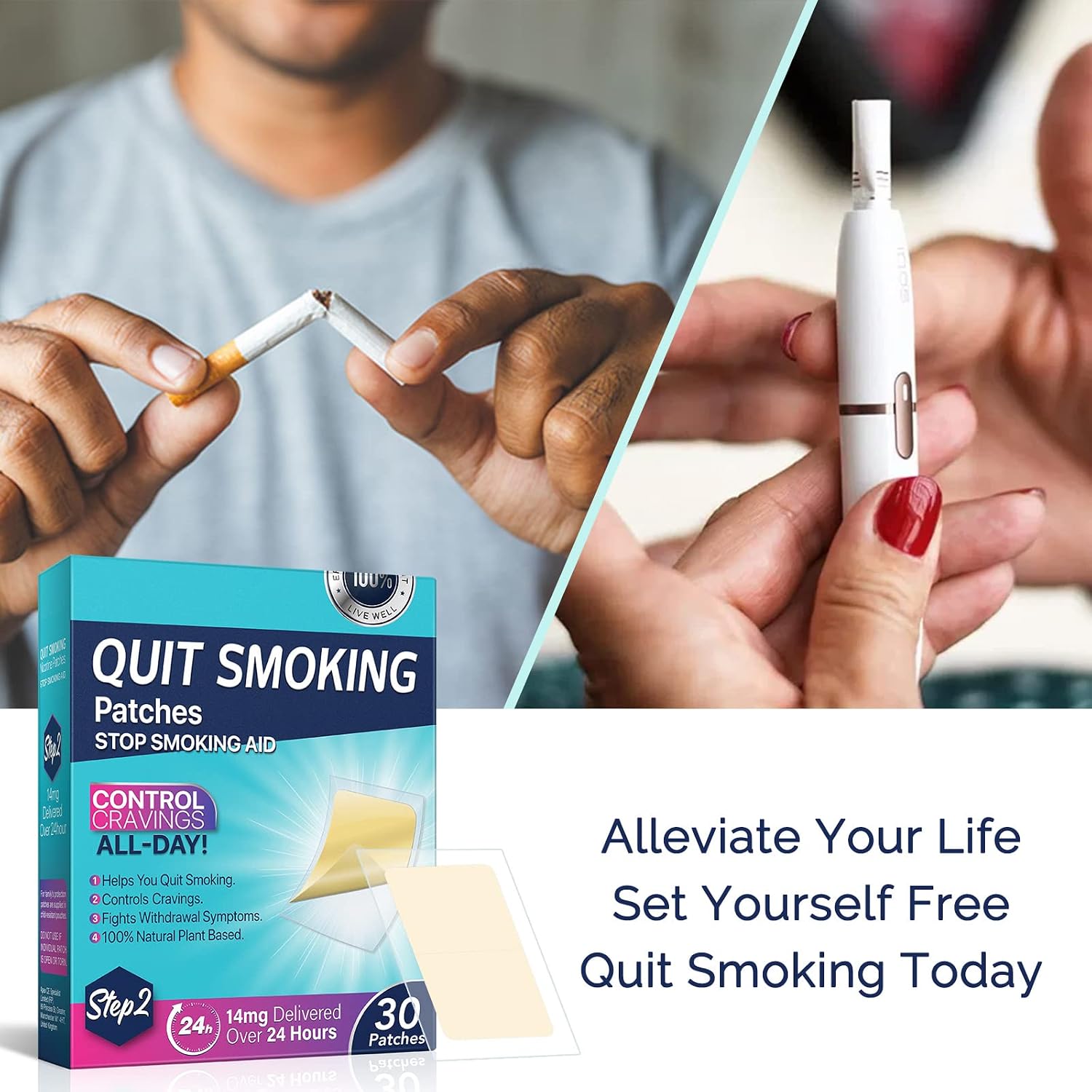 Step 2 Quit Smoking Patches, 14mg Stop Smoking Aids Patches, 30 Count Quit Smoking Stickers that Work with 2 Weeks, Helping Quit Patch, Easy & Effective Anti-Stickers