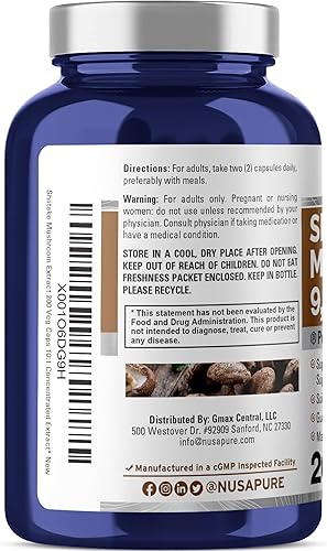 Miniatura 3 de NusaPure Extracto de hongos Shiitake 9000 mg 200 cápsulas vegetales (sin OMG, sin gluten)