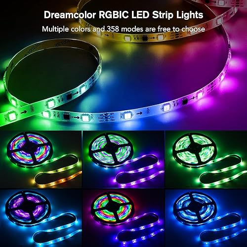 Miniatura 3 de Tasodin RGBIC - Tira de luces LED para dormitorio, kit de tiras de luces LED que cambian de color con control remoto, 16.4 pies, 5050, flexible,