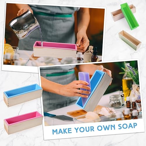 Miniatura 4 de 3 moldes de jabón de 42 onzas, moldes rectangulares de silicona para hacer jabón con 3 cajas de madera, moldes flexibles para hacer jabón artesanal,