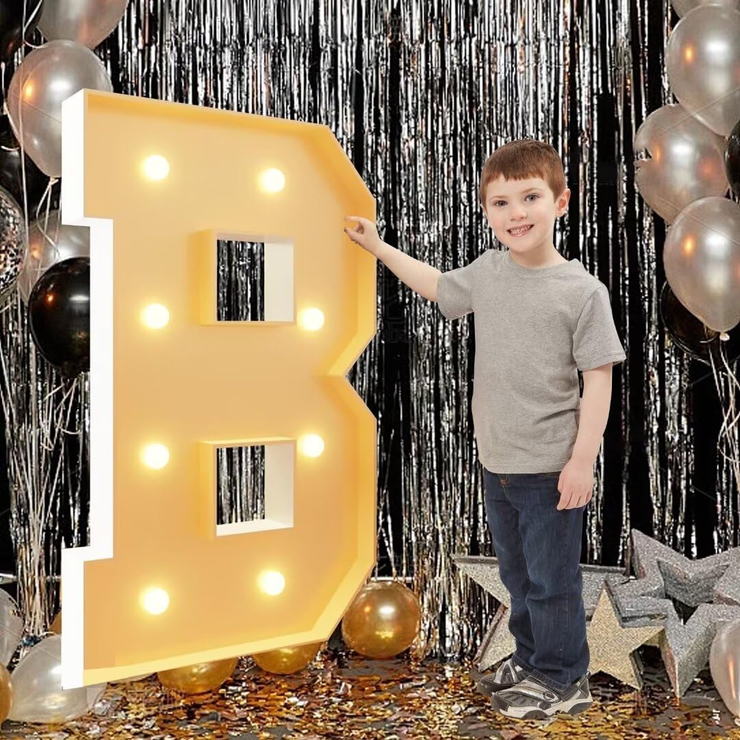 120cm-4ft Letter B Decor Light Up Number for Birthday, Black Marquee Light Up Mosaic Pre-cut Foam Board Set for New Year Anniversary Party