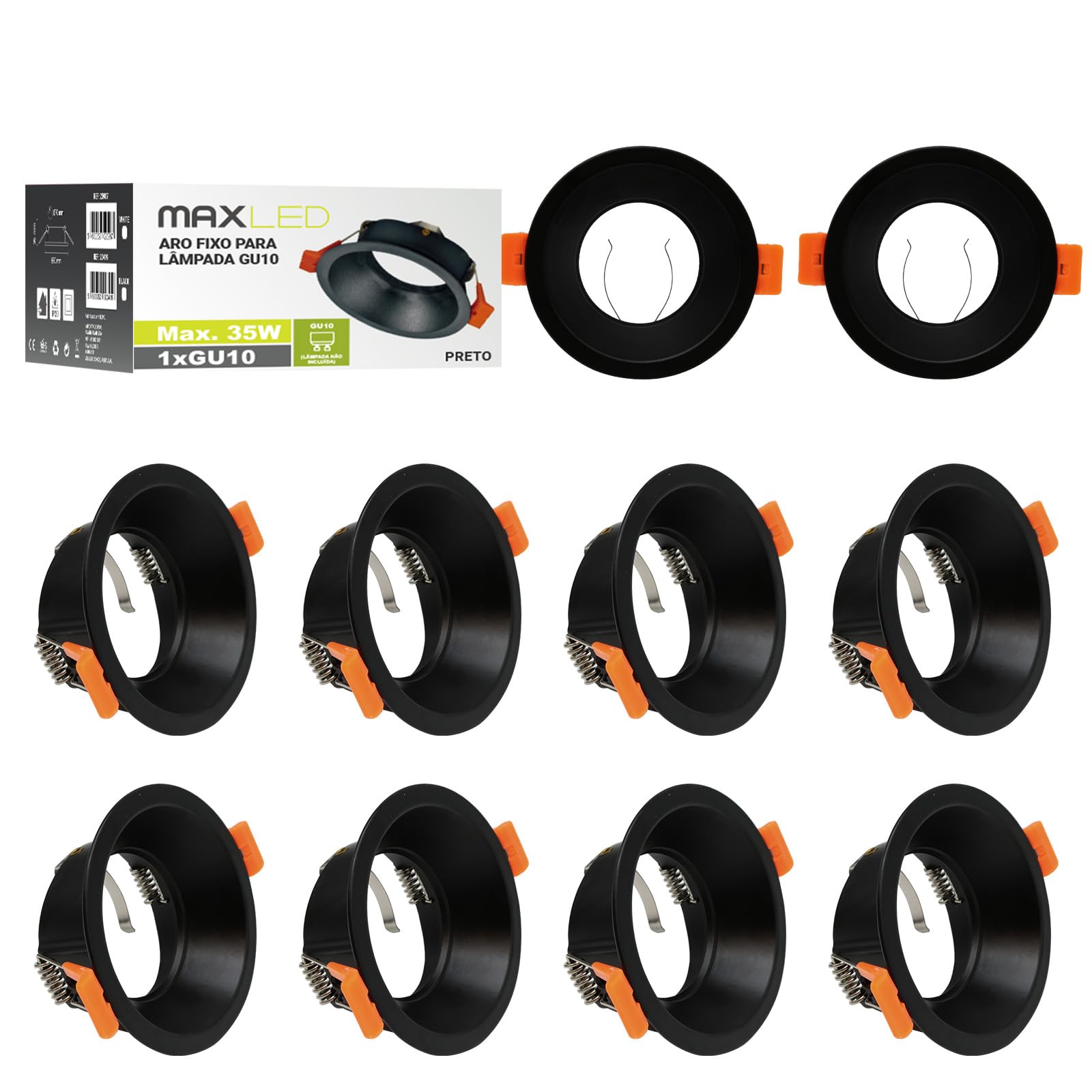 10x Frame for Recessed Ceiling Lights GU10 Downlights for Ceiling LED/Halogen Round White Aluminium Spotlight Fitting gu10 Lamp Holder Outer Diameter Φ80x 36mm Cutout Φ70mm