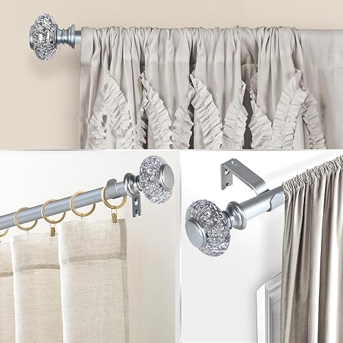 Miniatura 4 de Barras de cortina plateadas de 1 pulgada de diámetro para ventanas de 72 a 144 pulgadas (6-12 pies), barra de cortina plateada telescópica