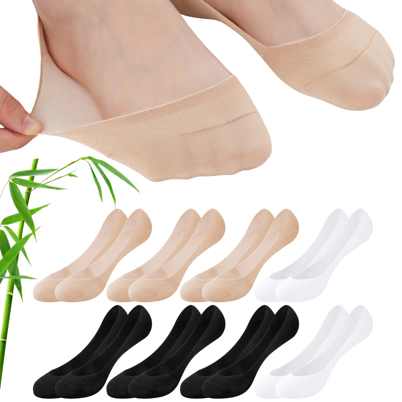 inaWarm Füsslinge Damen, 8 Paar Unsichtbare Socken aus Bambus-Baumwolle, Kurze Socken Damen Atmungsaktiv & Rutschfest, Ballerina Socken für Loafer, Sneakers & High Heels, 35-42