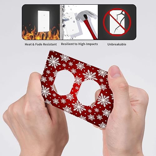 Miniatura 5 de Cubierta de interruptor de luz dúplex de 1 banda, cubierta decorativa de Navidad con copos de nieve rojos, placa frontal decorativa para cocina,