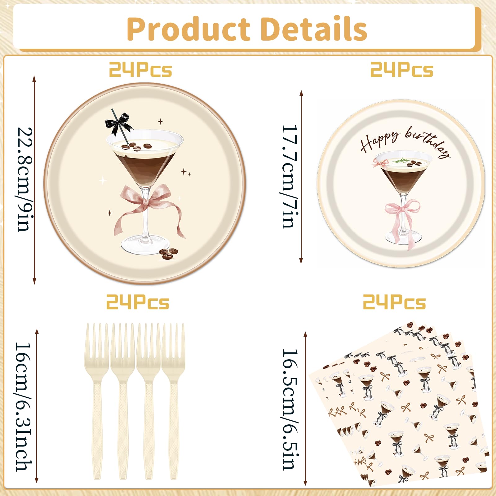 Yoyuspy Espresso Martini Birthday Decor - 96PCS Espresso Martini Birthday Tableware Decorations Paper Plates and Napkins Forks Decoration Martini Bar Themed Supplies for Martinis Bachelorette