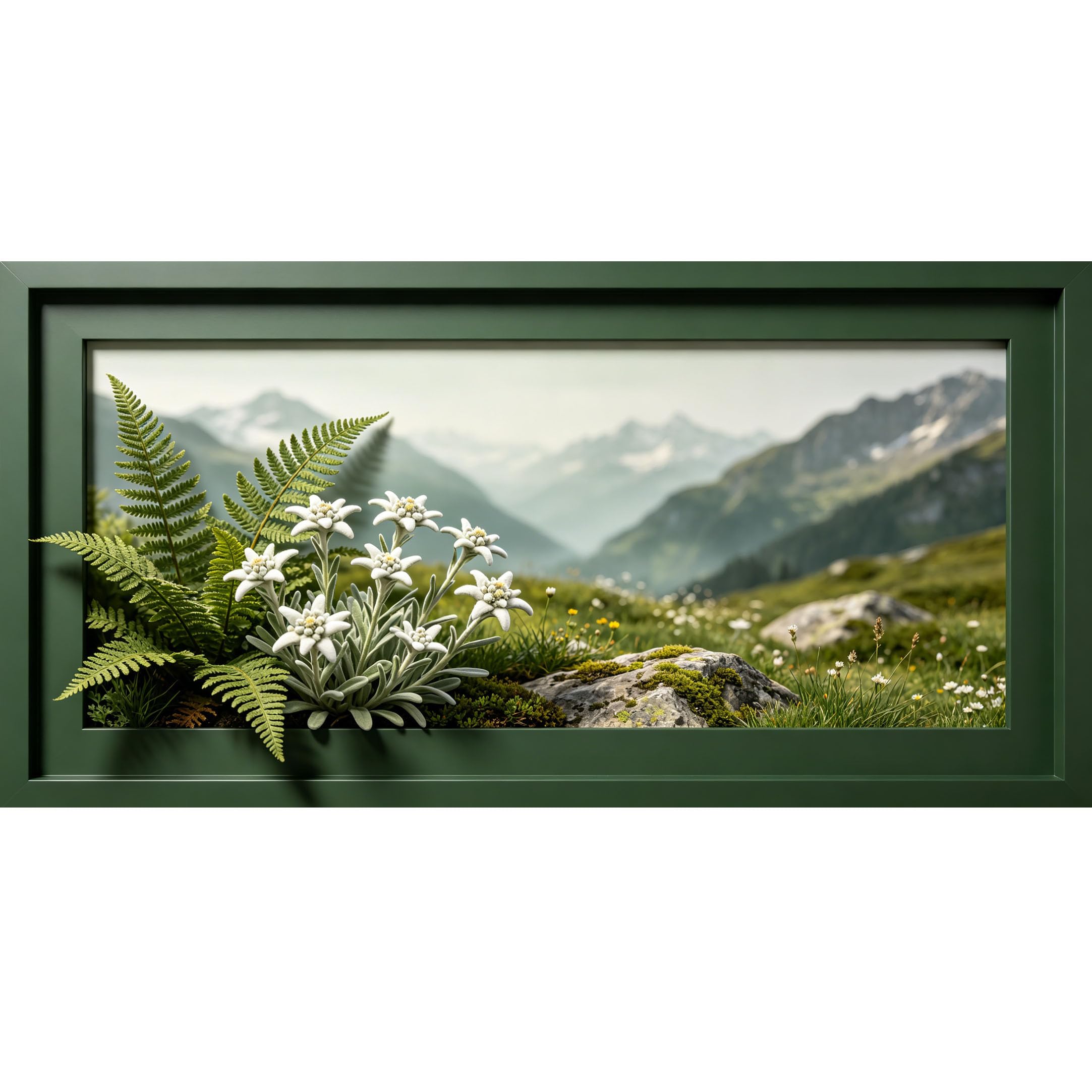 Agglomerix 3D Framed Wall Art Alpine Edelweiss Mountain Landscape Botanical Relief Effect Large Size SelfAdhesive Removable Wall Decor Prints Artwork for Living Room Bedroom Office