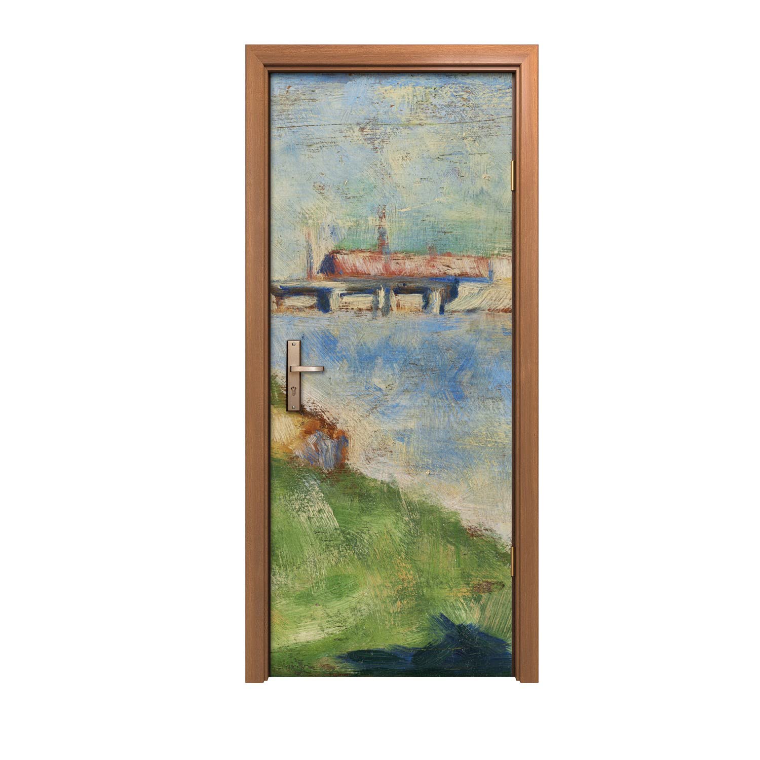 Autocollant de porte décoratif 90x200cm style eau peinture design mural