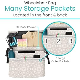 Vive XL Wheelchair Accessories Bag - Waterproof, Scratch-Resistant, Double-Stitched, Machine Washable for Adults, Seniors, 15 Colors - Storage Walker Backpack to Hang on Back