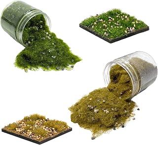 2 Cans Static Grass Flocking Powder with Gravel — Green Model Grass Scatter Blend, Mixed Stone Terrain for HO N O Scale Railroad Scenery, Military Diorama & Sand Table Ground Cover