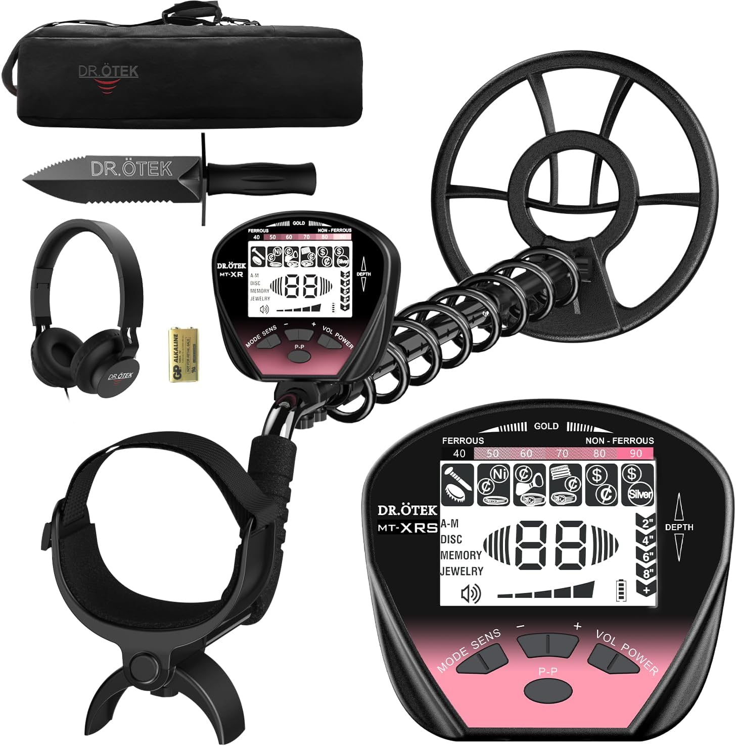 DR.OTEK Metal Detector for Adults Waterproof, Professional Gold Detector Kit with Higher Accuracy, 10" IP68 Coil, 5 Modes, Backlight LCD Display, Advanced DSP Chip for Beach Underwater Hunting, Pink