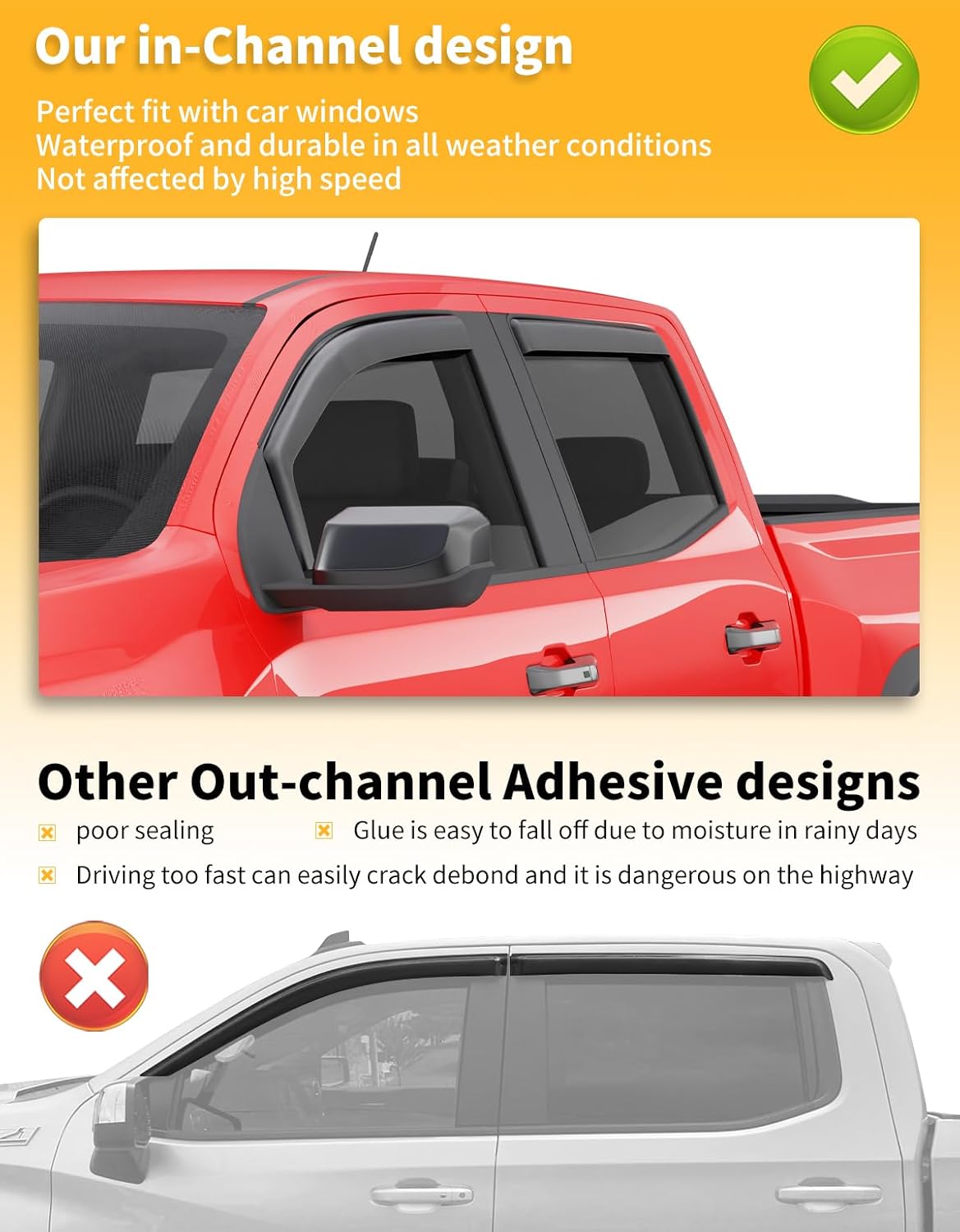 In-Channel Window Rain Guards Compatible With Truck Chevy Colorado/GMC Canyon 2023 2024 2025 2026 Crew Cab Vent Visors Window Visors Extra Durable Window Deflectors Vent Shades Car Accessories