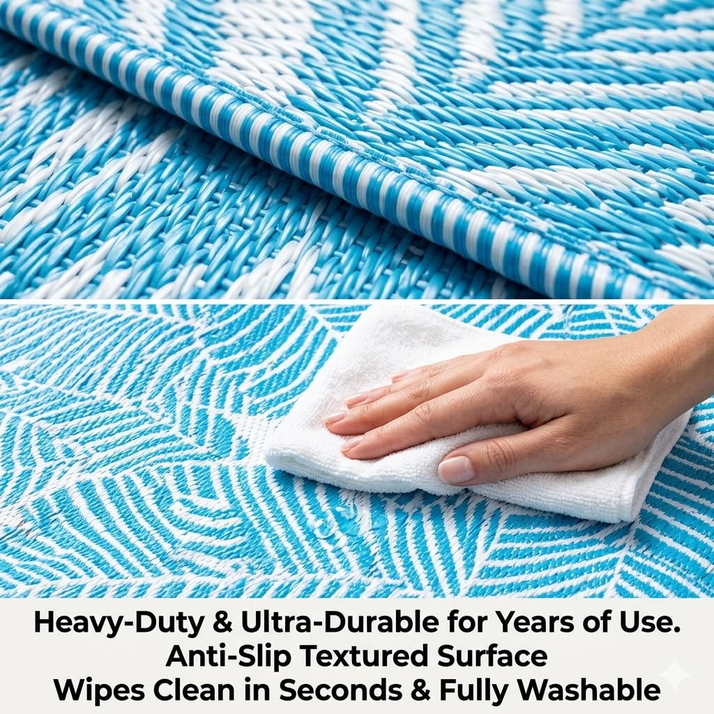 Leaf Design Mat - Blue & White Reversible Mat -7