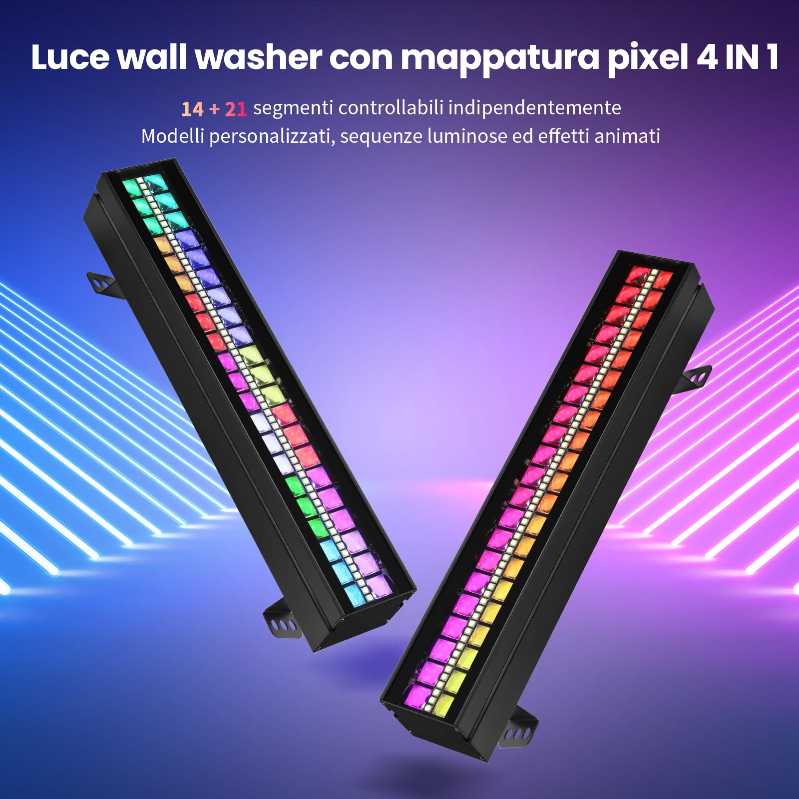 BETOPPER Barra Luce LED 105W RGBW, PAR LED DJ con DMX512, Controllo Audio, Effetti Beam/Wash/Strobe e Mappatura Pixel per Illuminazione Stage, Club, Concerti ed Eventi
