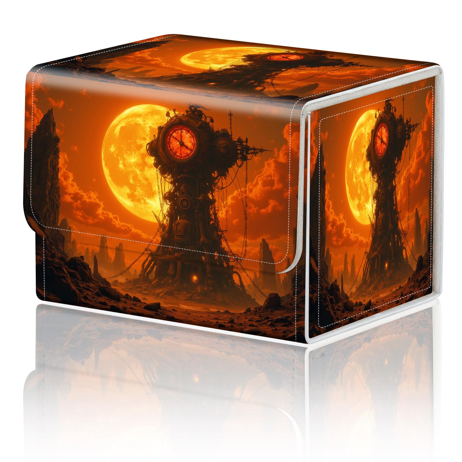 Card Game Storage Box for TCG Deck Box MTG Card Box Organizer Trading Card Case Commander Deck Box TCG Card Storage Box Magnetic Closure Creative Pattern Up to 200 Cards, Sunset Punk Steam Engine โ image 1
