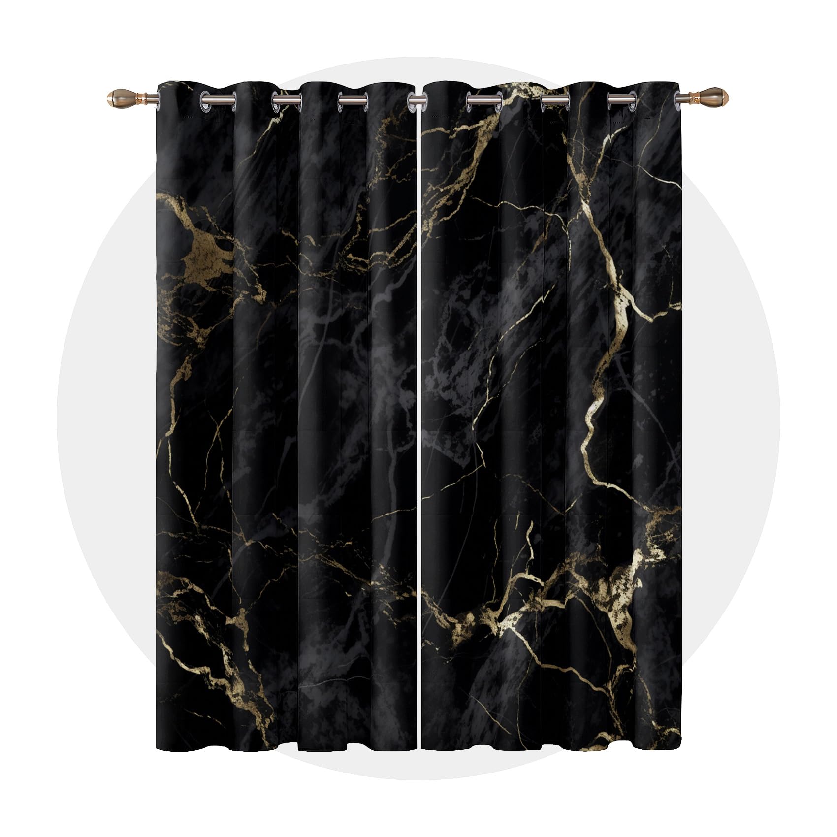 Generisch Vorhänge Marmor - Abstrakt Schwarz Gold Fenster Gardinen mit Ösen, Vorhang Blickdicht Verdunklungsvorhänge Thermovorhang für Wohnzimmer Schlafzimmer Deko 2er Set, H 220 x B 140 cm G#-195