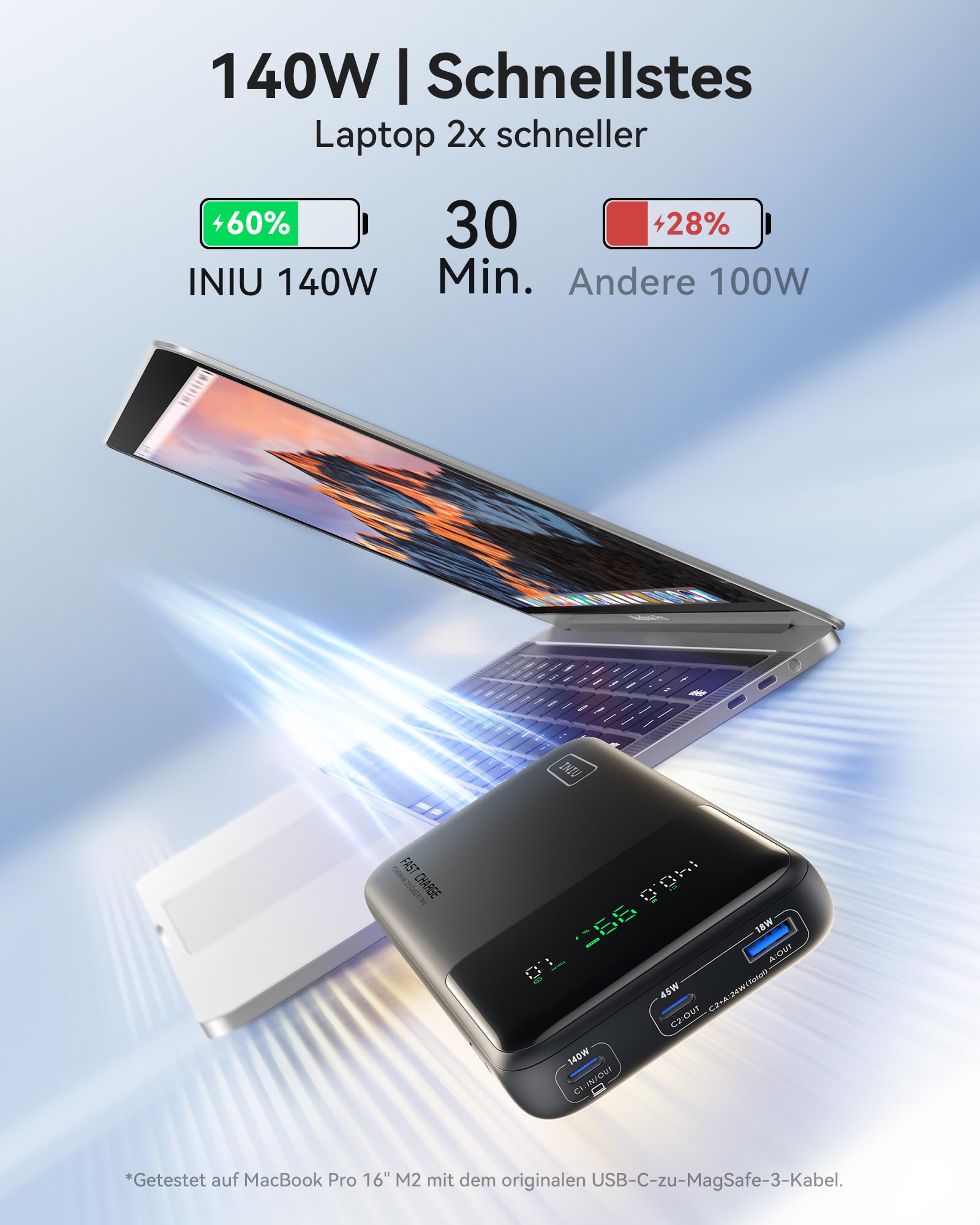 INIU Power Bank, 25000mAh 140W Powerbank leicht und leistungsstark Phone & Laptop, Schnelles Mini Externe Handyakkus, Kompatibel mit MacBook iPad iPhone Samsung Steam Deck Für Damen und Männer, Weiß