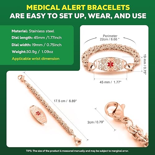 Vista 128 de Pulseras médicas mejoradas para hombres y mujeres con código QR, pulseras de identificación de alerta médica, pulsera de acero de titanio que se