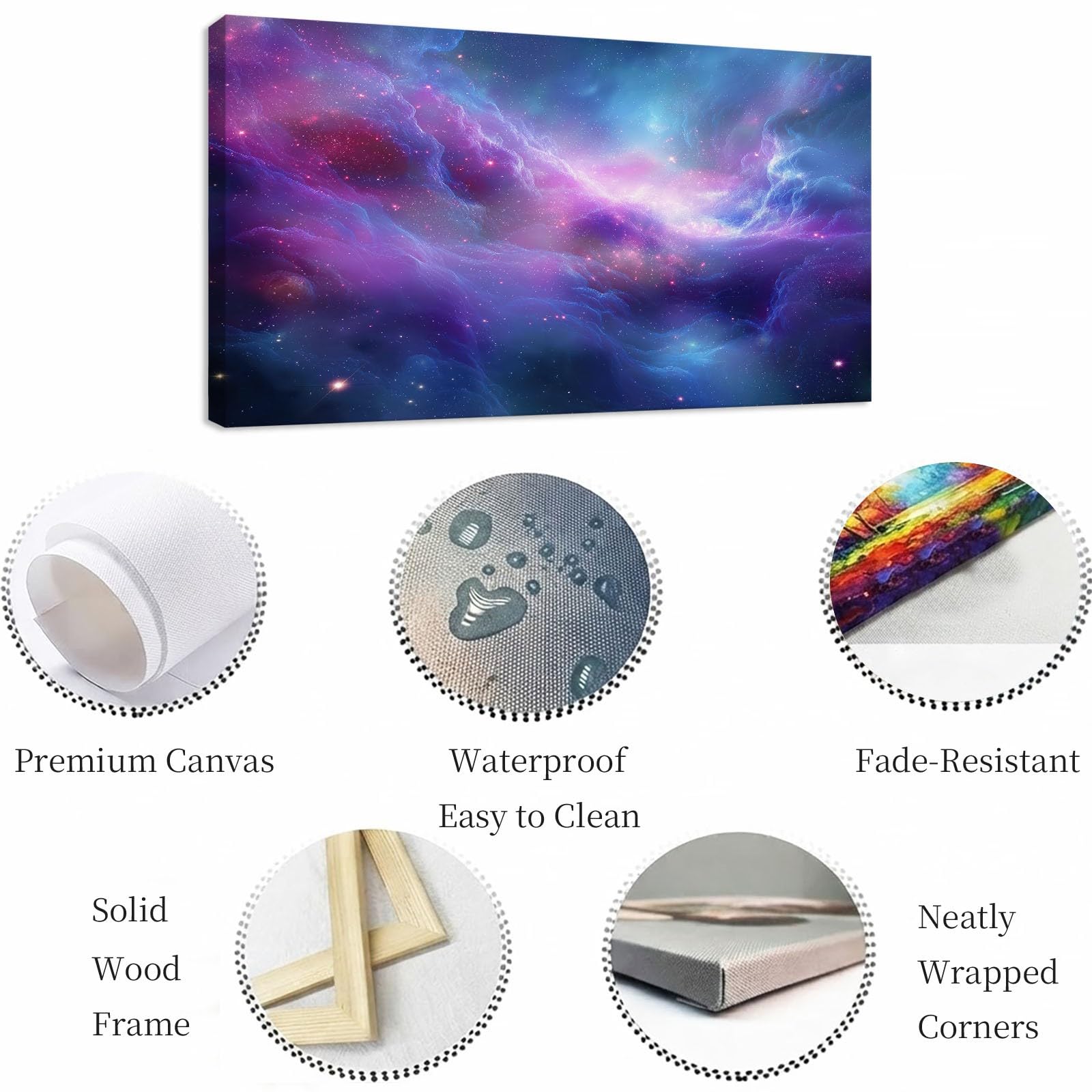 Stampe su tela da parete, 120 x 60 cm, motivo: nebulosa viola, cielo stellato, universo, decorazione da parete per camera da letto, soggiorno, corridoio o ingresso
