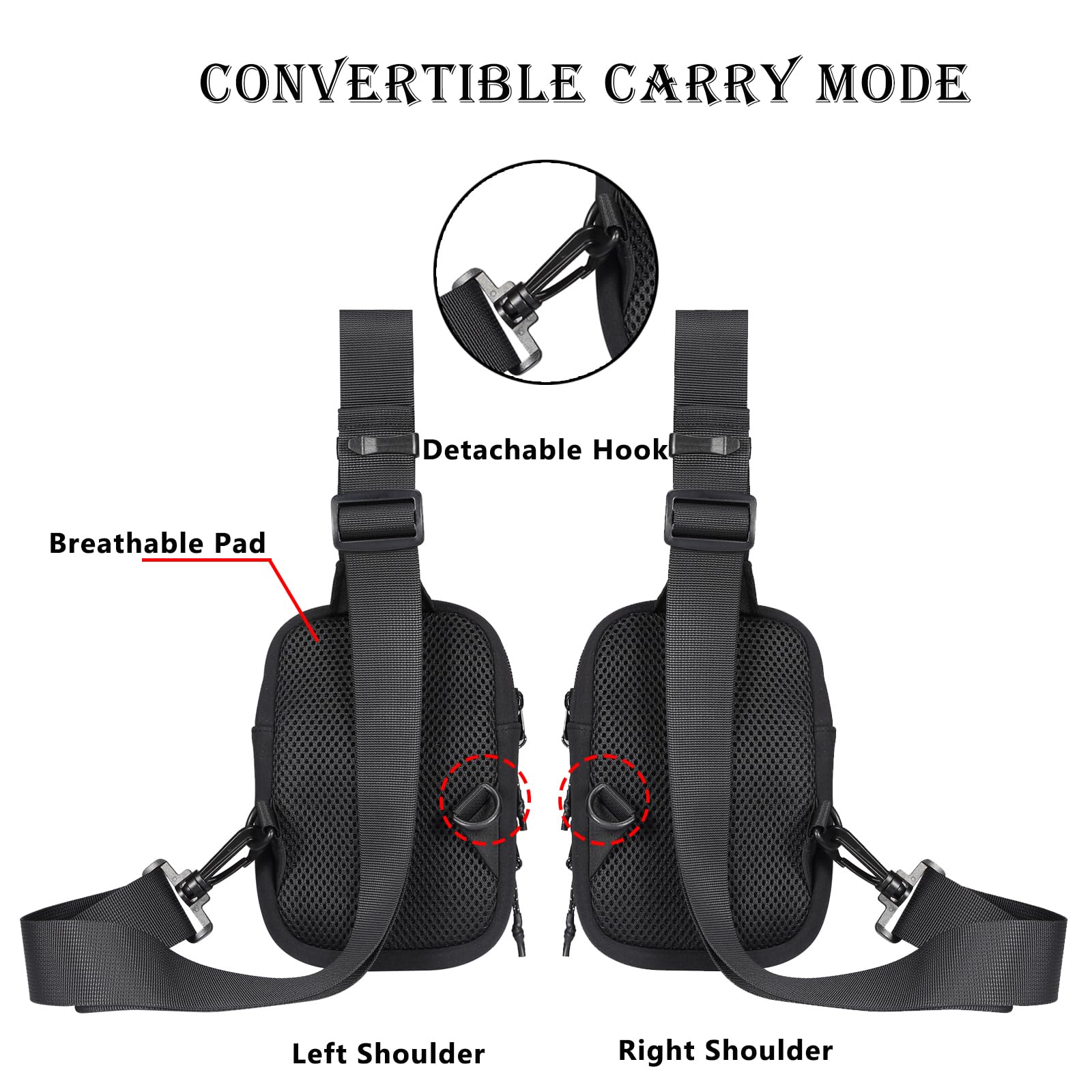 ZORSOME Unisex Outdoor Sling Bag, Small Crossbody Sling Backpack, Waterproof Neoprene Chest Bag for Hiking Traveling Black - Image 2
