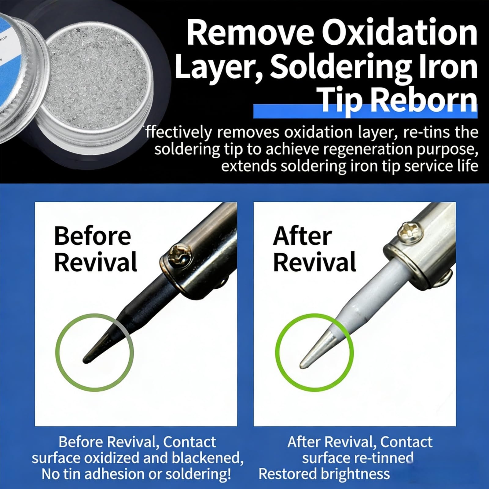 Lötspitzenreiniger,Lötspitzen-Reaktivator Dose,zur Reaktivierung Oxidierter Lötspitzen,Beseitigt Schonend Auch Oxidschichten,Hochwertiges Material,zur Reparatur Der Lötspitze Verwendet