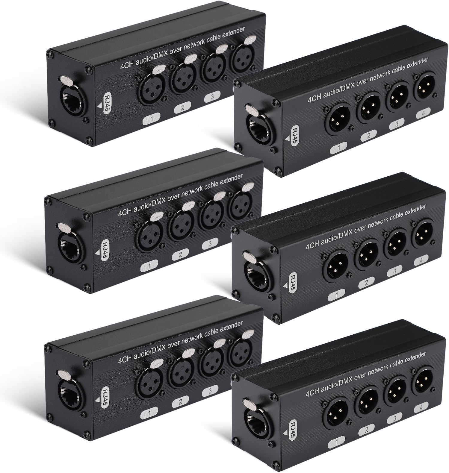 6 Pack 4 Channel 3 Pin Multi Network XLR Cable Breakout 3 Pin XLR Male and Female Over RJ45 Ethercon Cable Multi Extender for Stage Lighting and Home Recording Studio Compatible