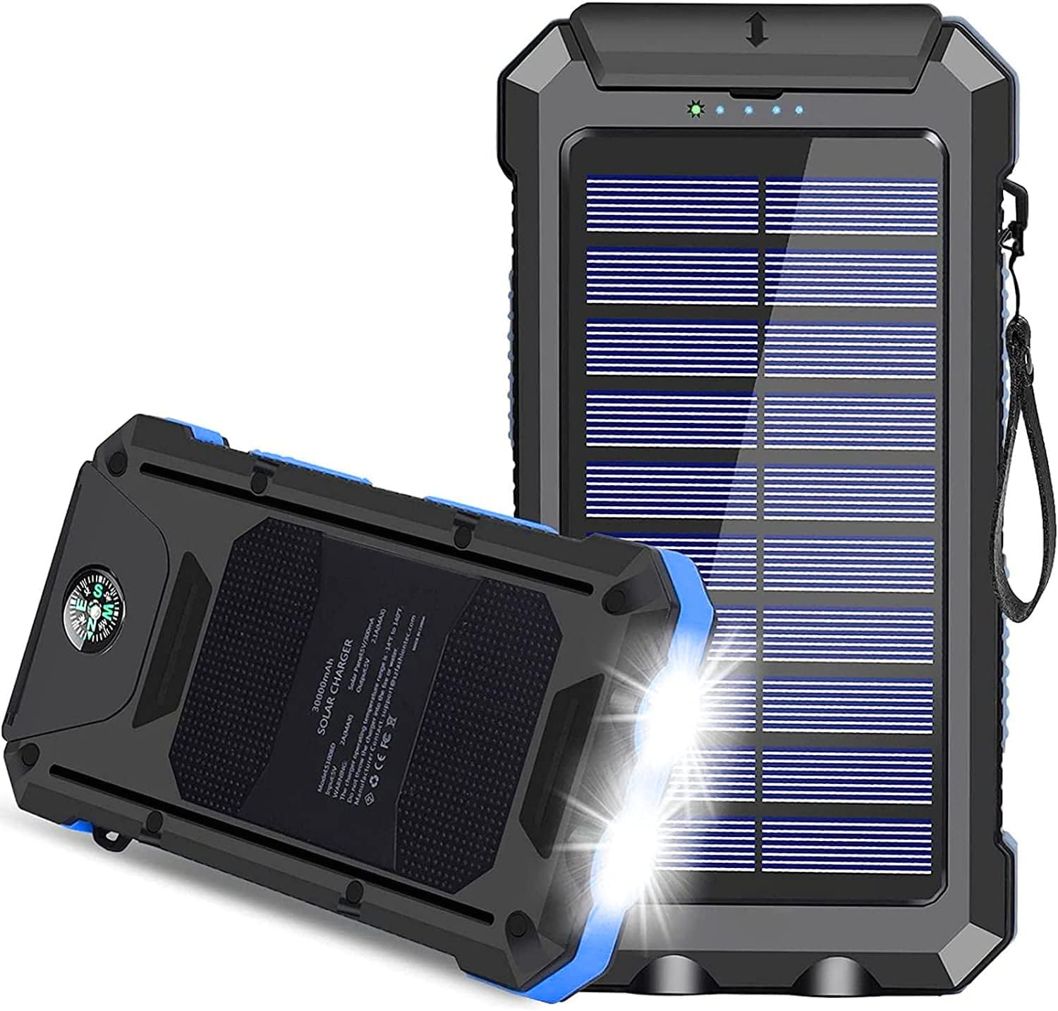 Oukafen Solar Charger, 30000mAh USB C Portable Solar Power Bank with Dual USB/LED Flashlights, Waterproof External Backup Battery Pack Charger for Cellphone, Tablets and Electronic Device