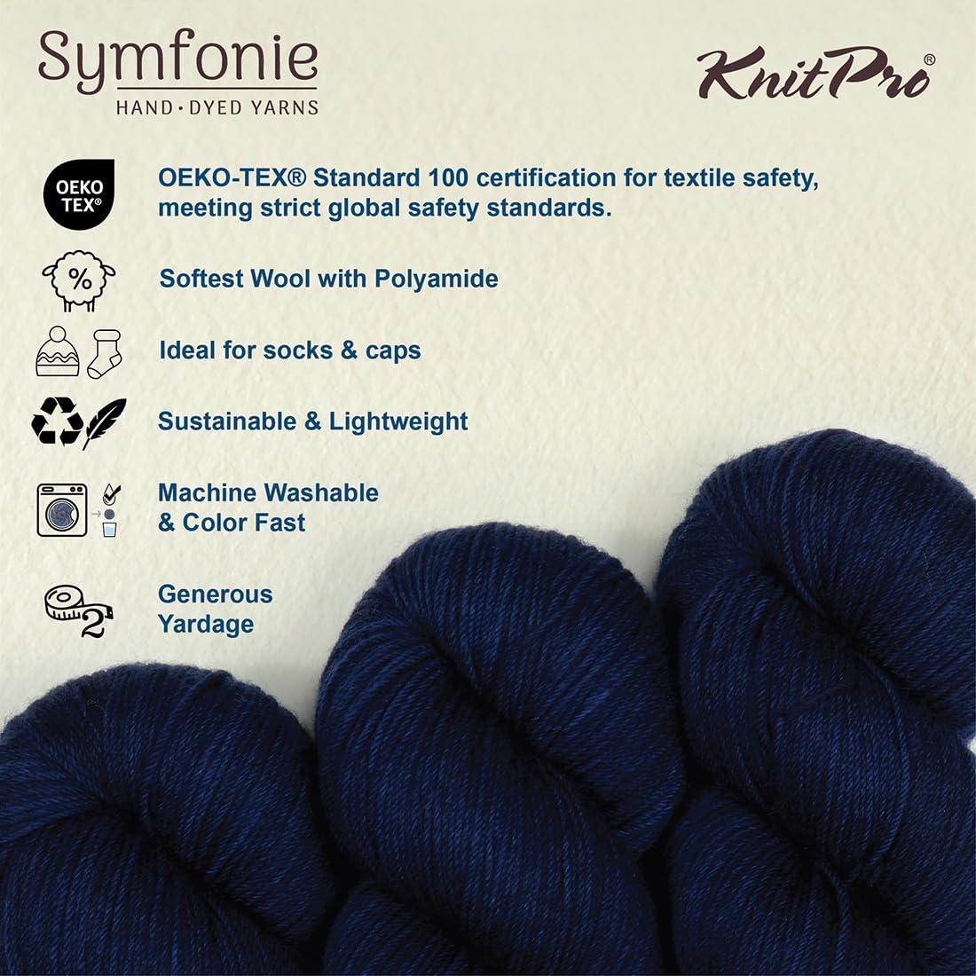 KnitPro Symfonie Fingering Weight Hand Dyed Semi-Solid Yarn Skein | Extra Fine Merino Wool & Polyamide Blend for Knitting & Crocheting, Oeko-TEX Certified 400m, 100g | Terra Delhi Blue
