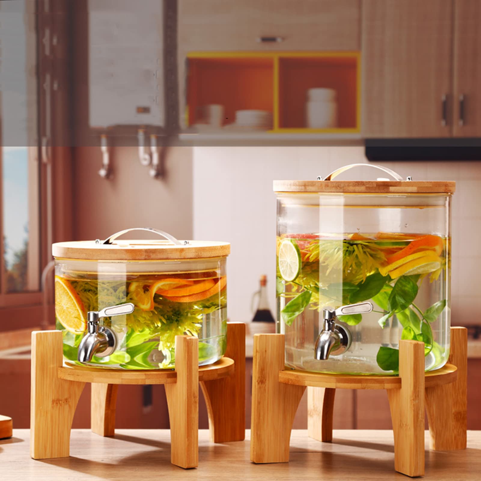 PZL CONCEPT Distributeur Boisson avec Infuseur et Robinet 6 L - Fontaine à Eau et Cocktail - Design Diamant - Bol à Punch - Jarre en Verre pour Limonades - Bonbonne