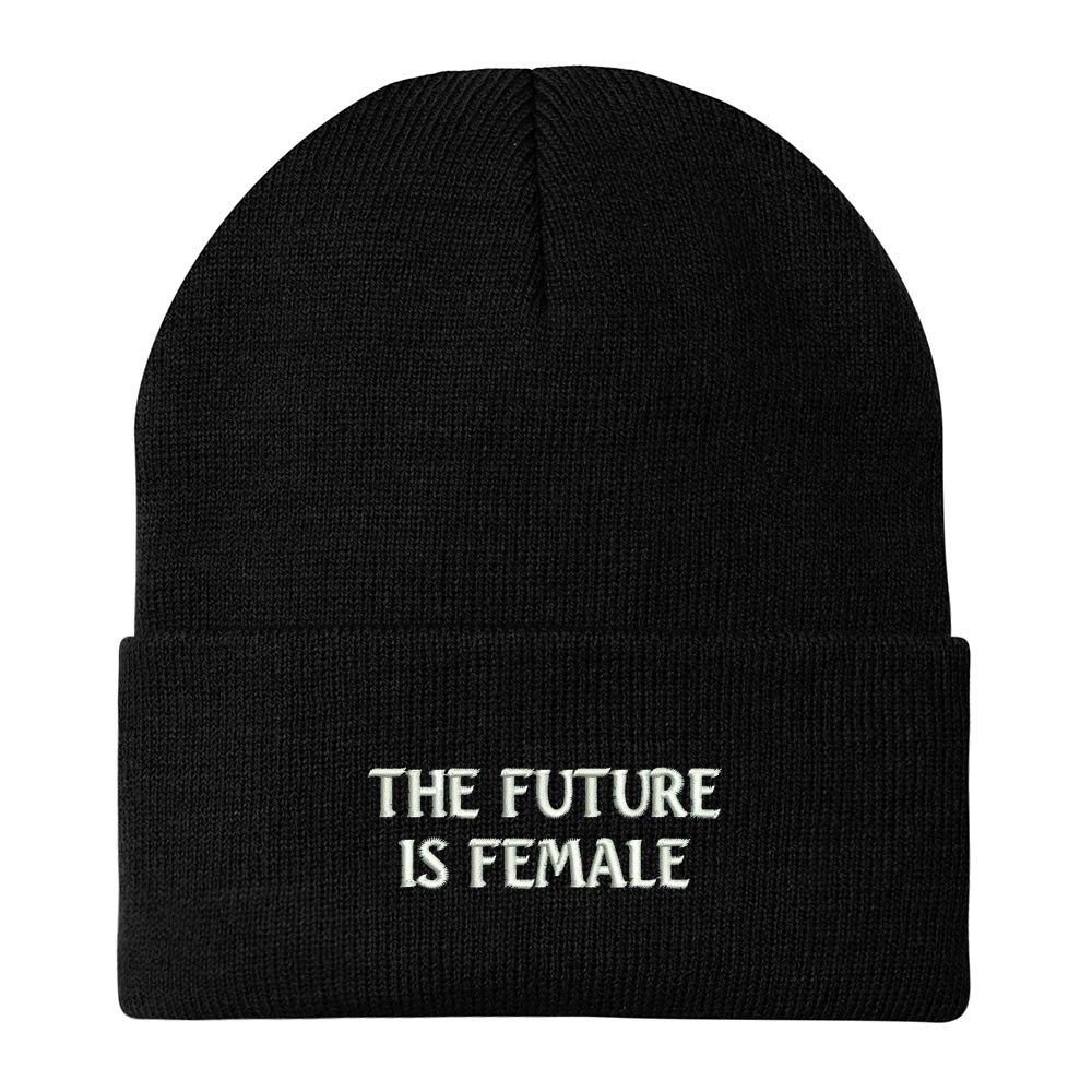 Trendy Apparel Shop The Future is Female Embroidered Winter Cuff Long Beanie - Black