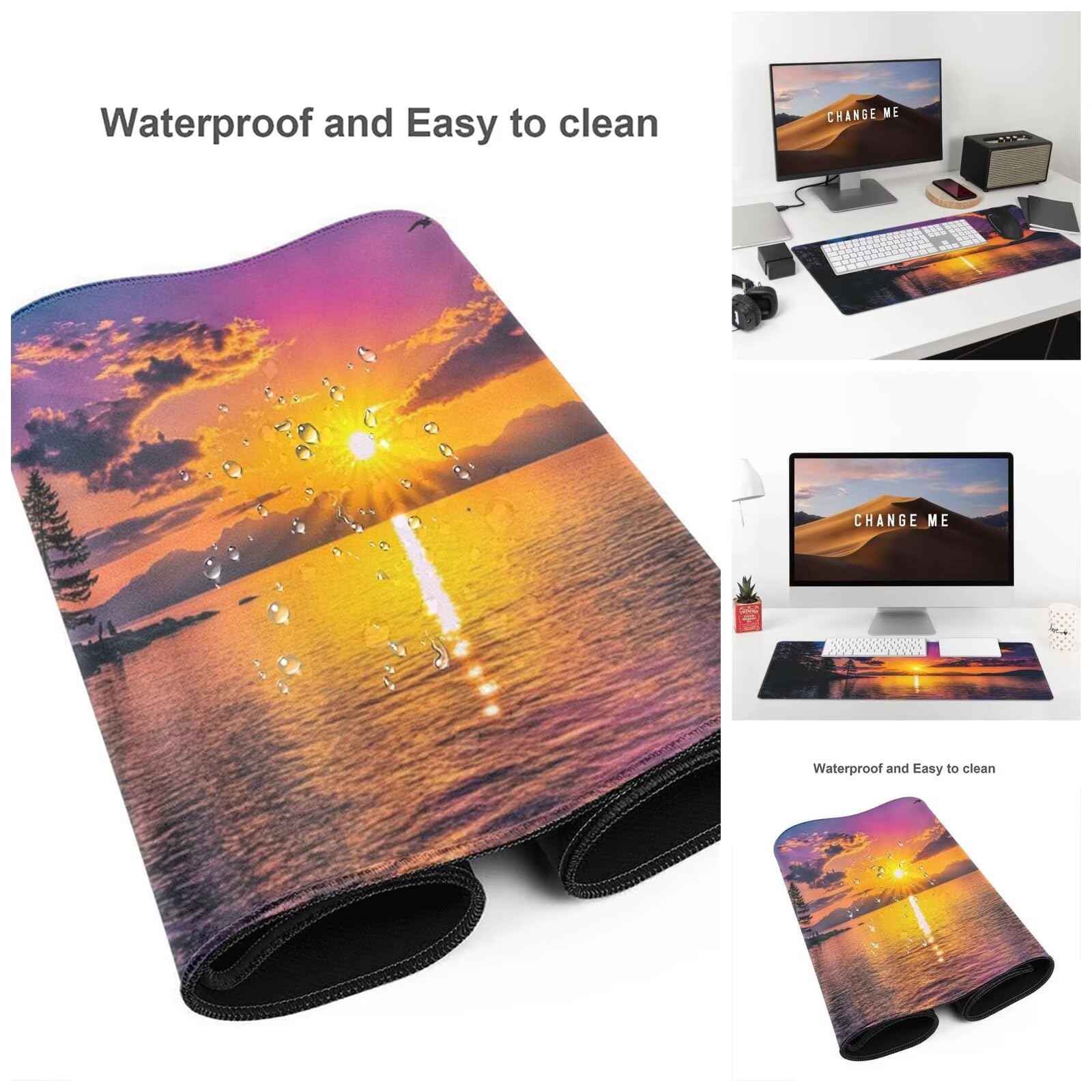 Alfombrilla Ratón Mar Alfombrilla Ratón XXL 1600 x 800 mm, Puesta de Sol Mouse Pad Gaming con Bordes Cosidos, Impermeable Mousepad XXL Base de Goma Antideslizante Duradera, Mouse Pad para Oficina Q208