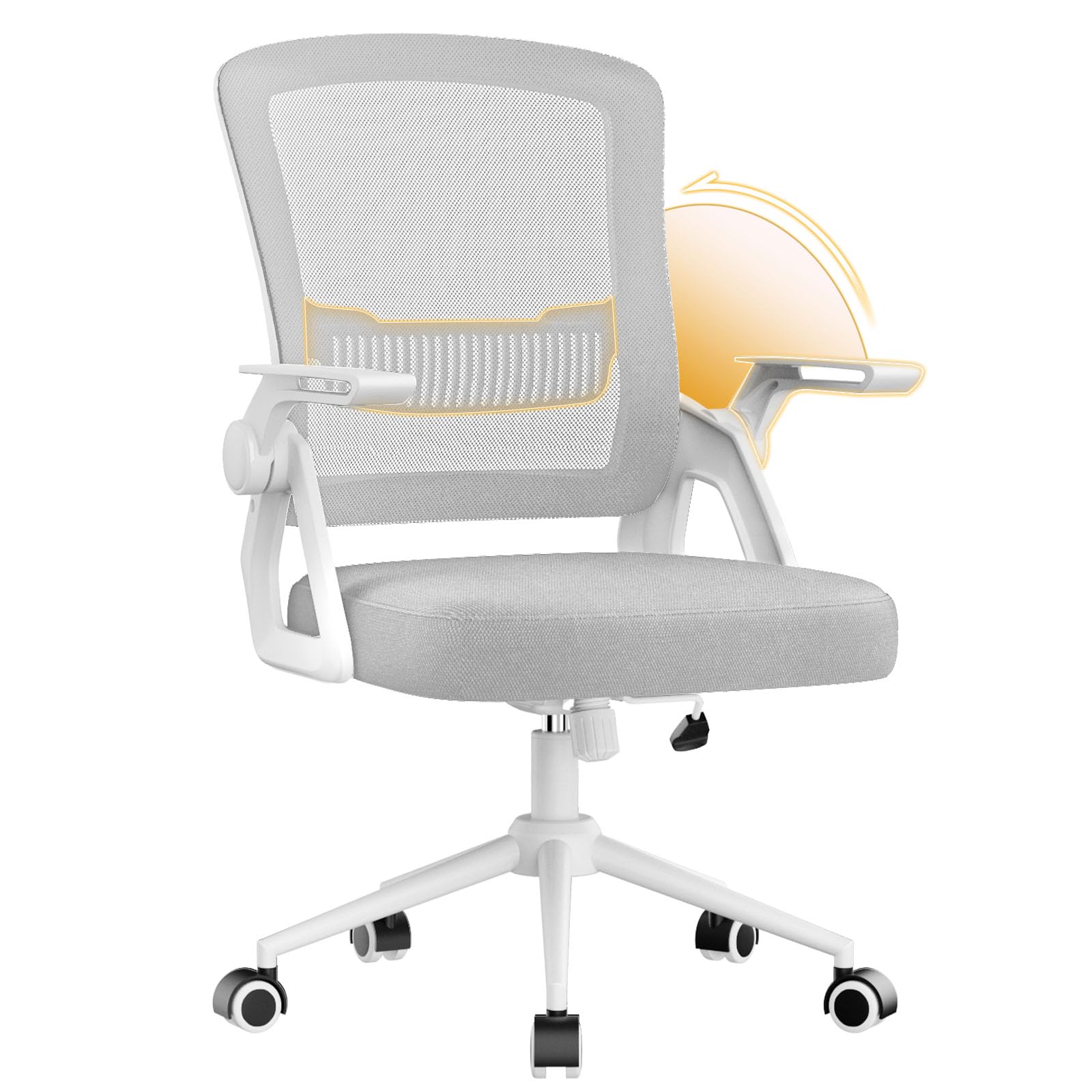 naspaluro Sedia da Ufficio Scrivania Ergonomica, Con Braccioli Pieghevoli, Altezza Regolabile, Seduta e Schienale in Rete Respirante, Girevole con Ruote, Funzione Oscillante Grigio