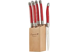 Laguiole Cutlery Steak Knife Set with Red Wood Block
