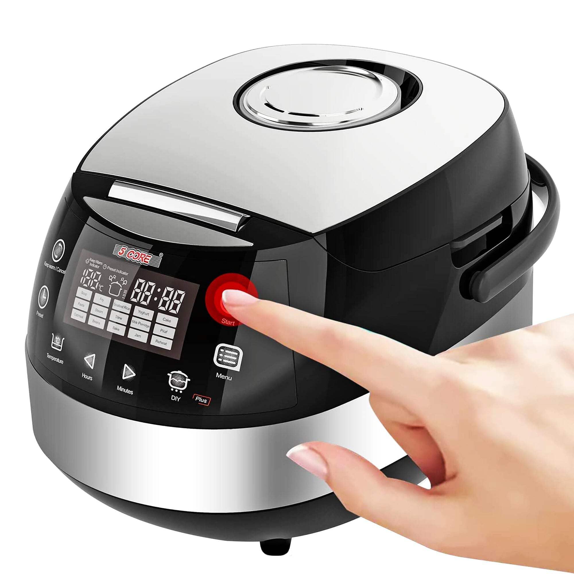 5 Core 5.3Qt Asian Rice Cooker Digital Programmable 17-in-1 Ergonomic Large Touch Screen Electric Multi Cooker Slow Cooker Steamer Pot Warmer 21 Cups 24 Hour Delay Timer Auto Keep Warm Feature RC 0501