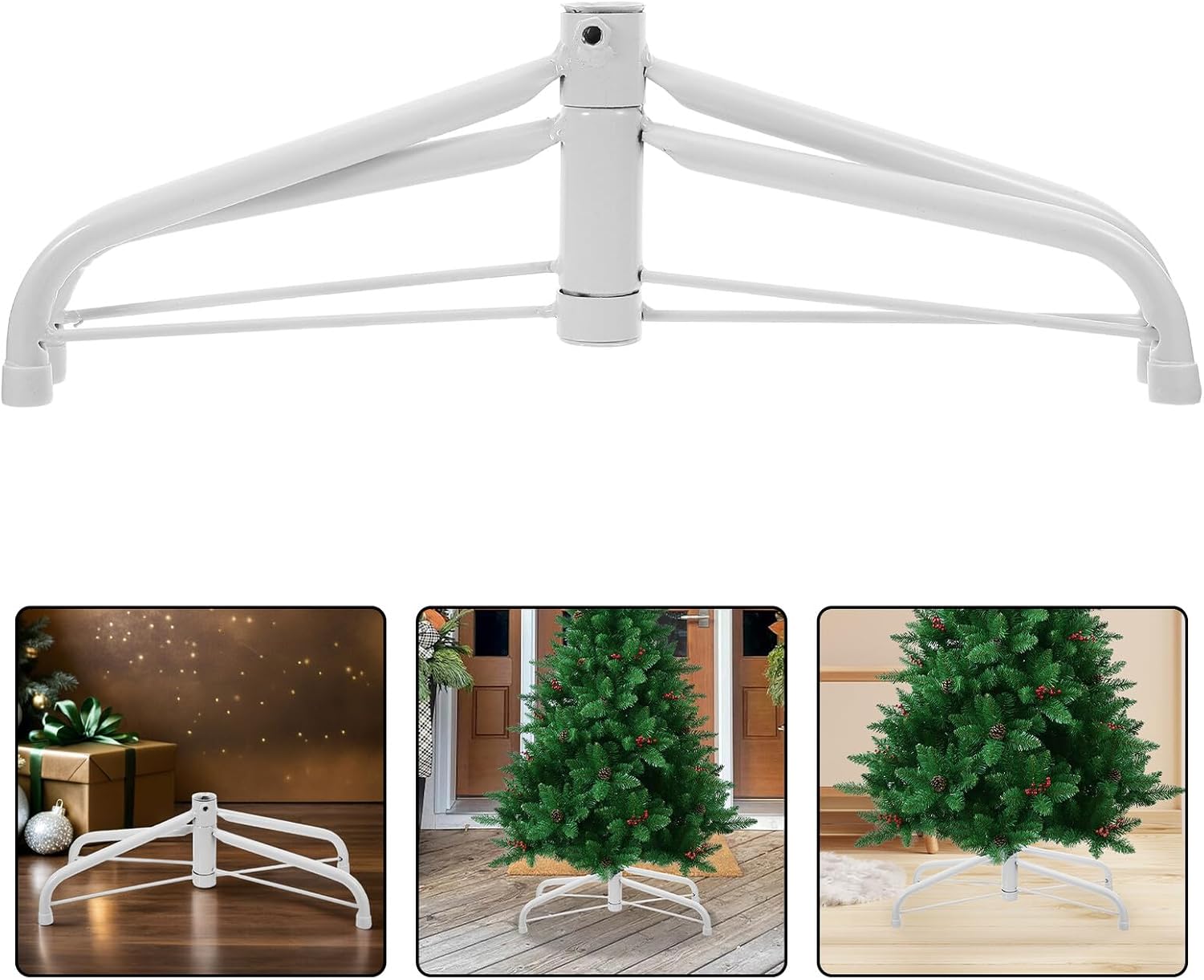 Heavy Duty Christmas Tree Stand 35cm White Iron Base with 19 Tubular Legs for 1.5m Holiday Artificial Tree Holder Suitable for Indoor Xmas Decoration