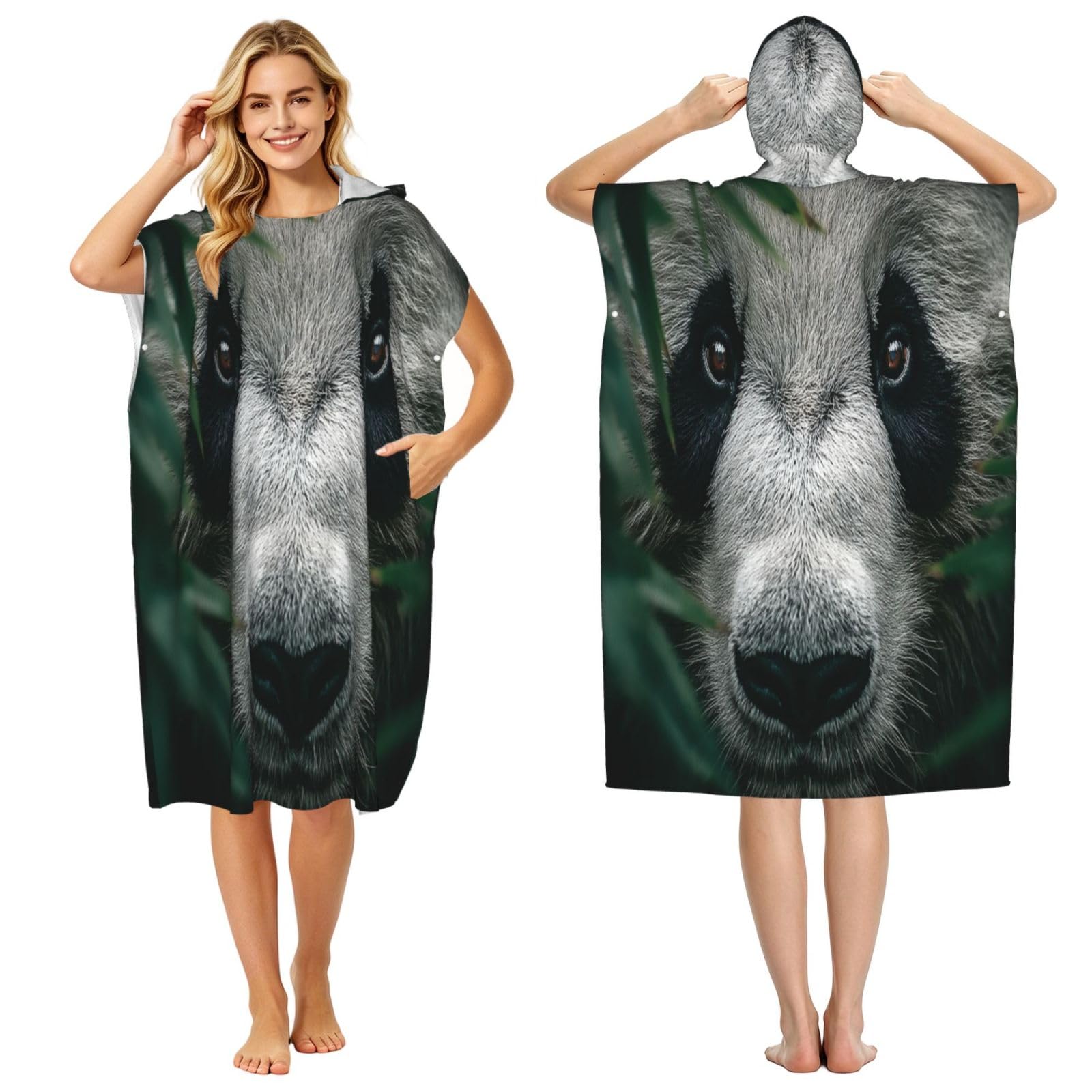 The Confusion Of Giant Pandas Adult Hooded Beach Poncho Towel 43"X35"