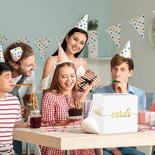 Miniatura 7 de LIKAJON 1 caja de tarjetas blanca y dorada para fiestas, caja de regalo blanca de 8.7 pulgadas, caja de dinero para cumpleaños, boda, baby shower,
