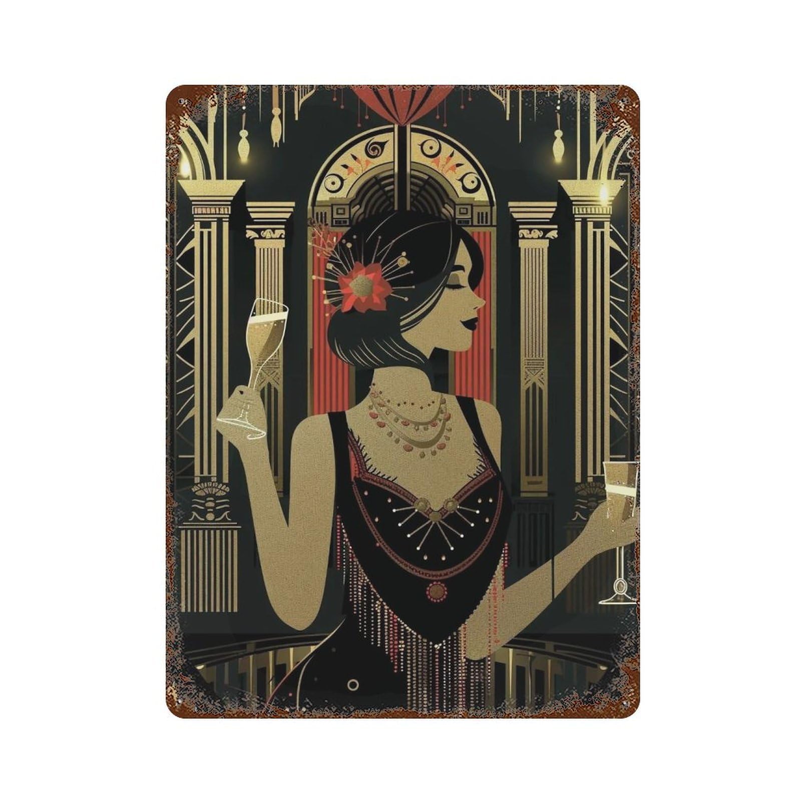 FHUYEURHRY Flapper Woman 01 Wall Decor Retro Iron Vintage Art Metal Tin Sign Poster Modern Home Cofffee Club Art Bar Shop Decorations Style 40x30cm
