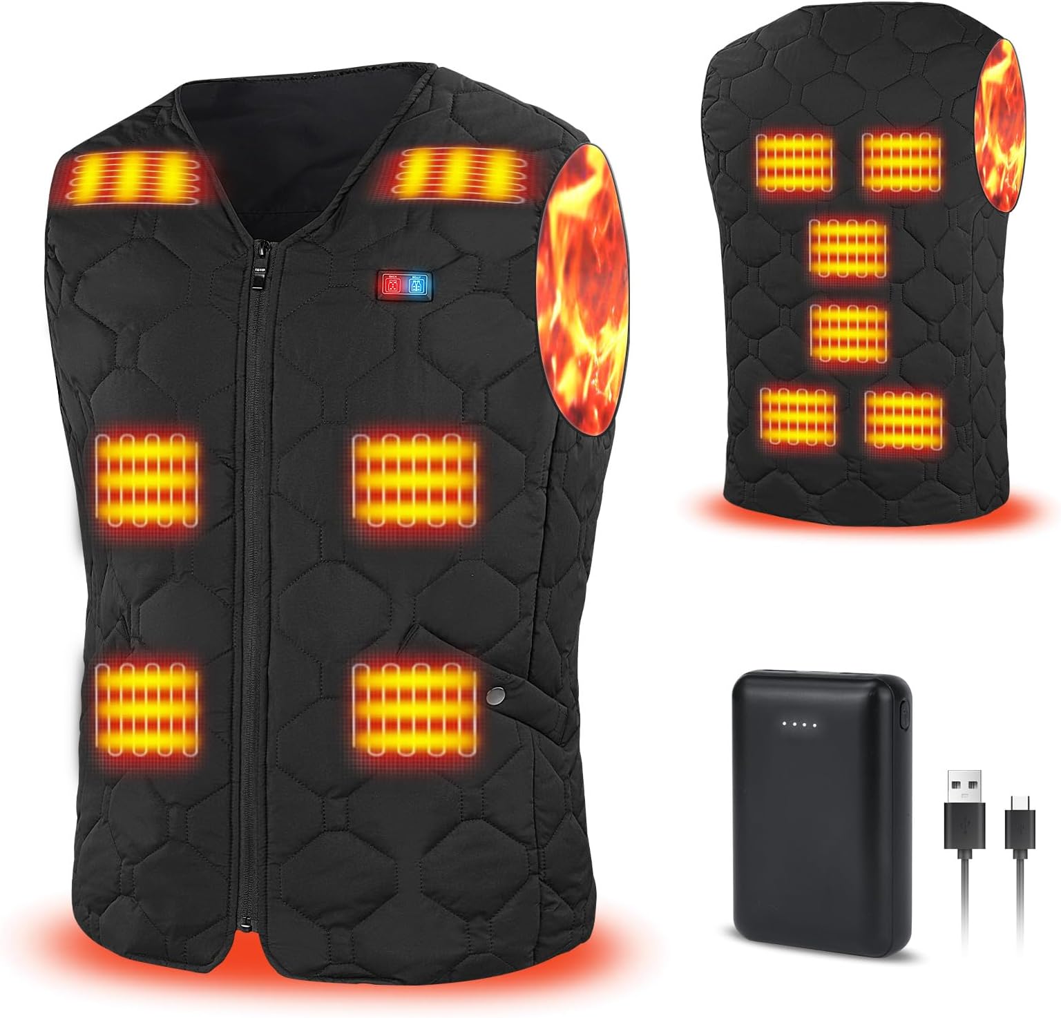 RrtizanHeated Vest for Men and Women with Power Bank, Gilet, 3 Temperature Levels, Sleeveless Electric Jacket, Washable Body Warmer for Outdoor, Standard Length, Fishing, Winter, Polyester Lining, M