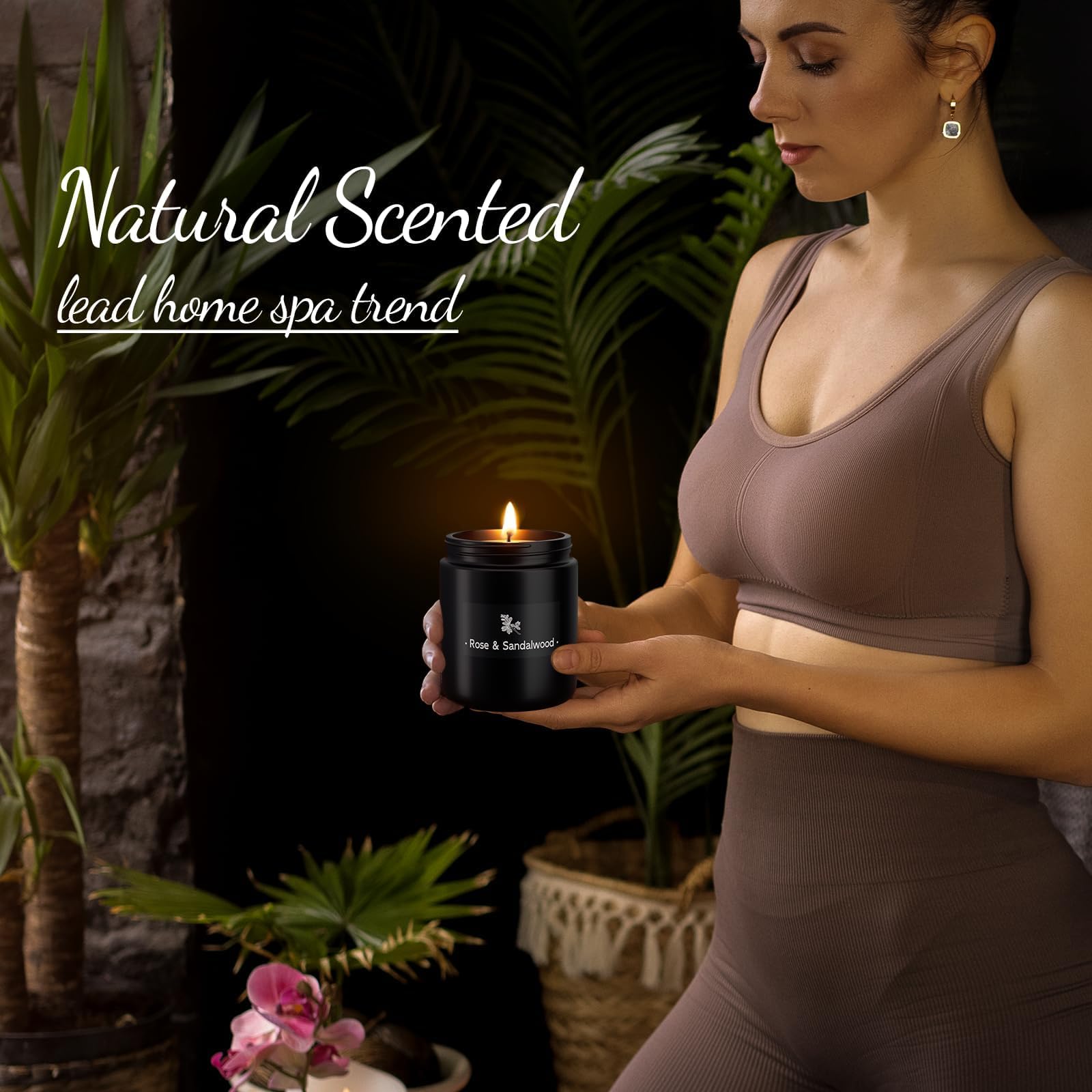 Velas perfumadas para el hogar, vela de aromaterapia con fuerte fragancia – 7.6 onzas, 100% cera de soja – Velas de Navidad perfumadas para hombres y mujeres en tarro negro, rosa y sándalo