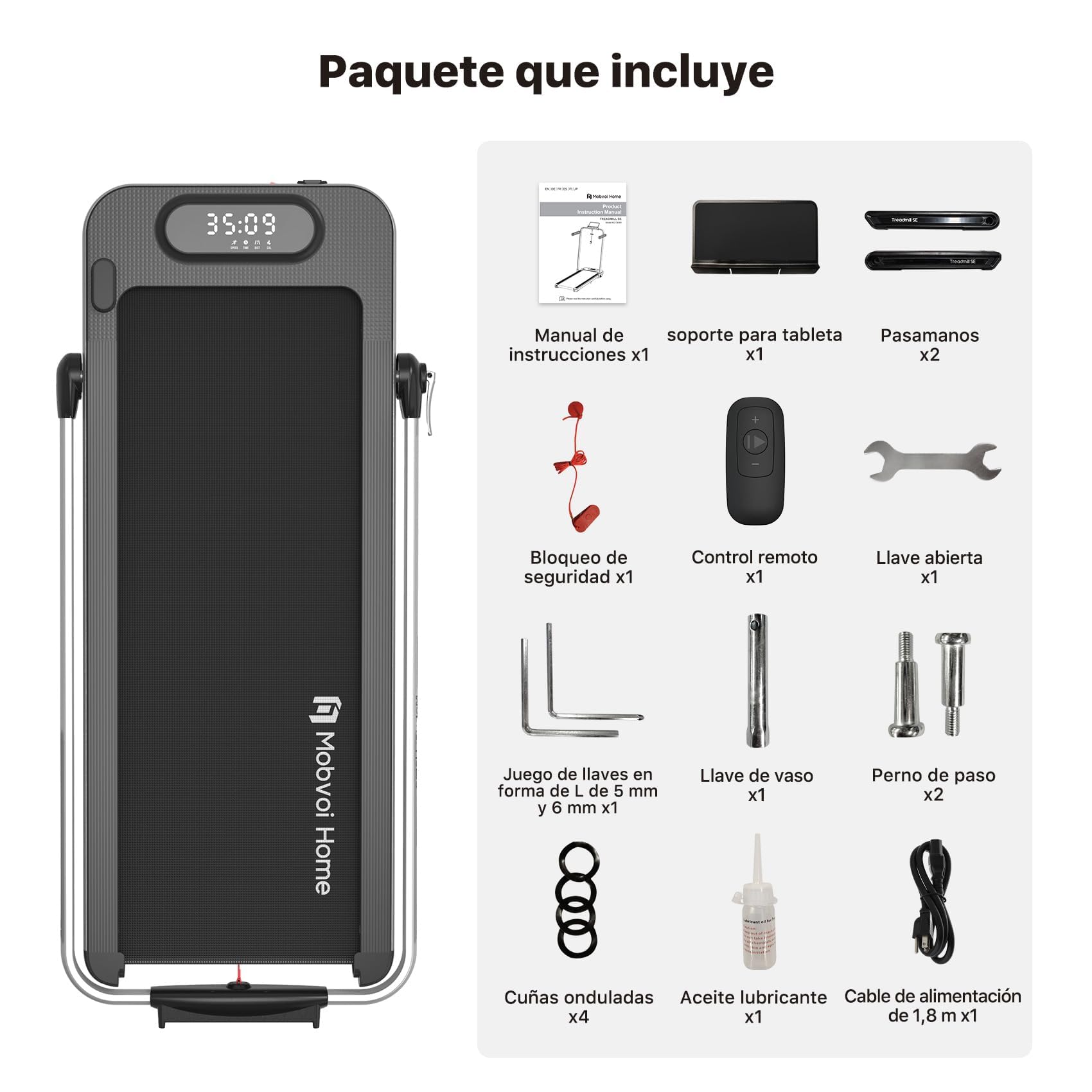 Mobvoi Home Treadmill SE Smart AI con TicSports App Cinta De Correr Plegable 3 En 1 2.5 HP Compact Portable Under Desk con Control Remoto Pantalla LED para El Hogar Y La Oficina 120KG 12 KM/H