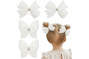 4Pcs Pearl Hair Bows for Baptism: White Butterfly Flower Hair Clip for Girls