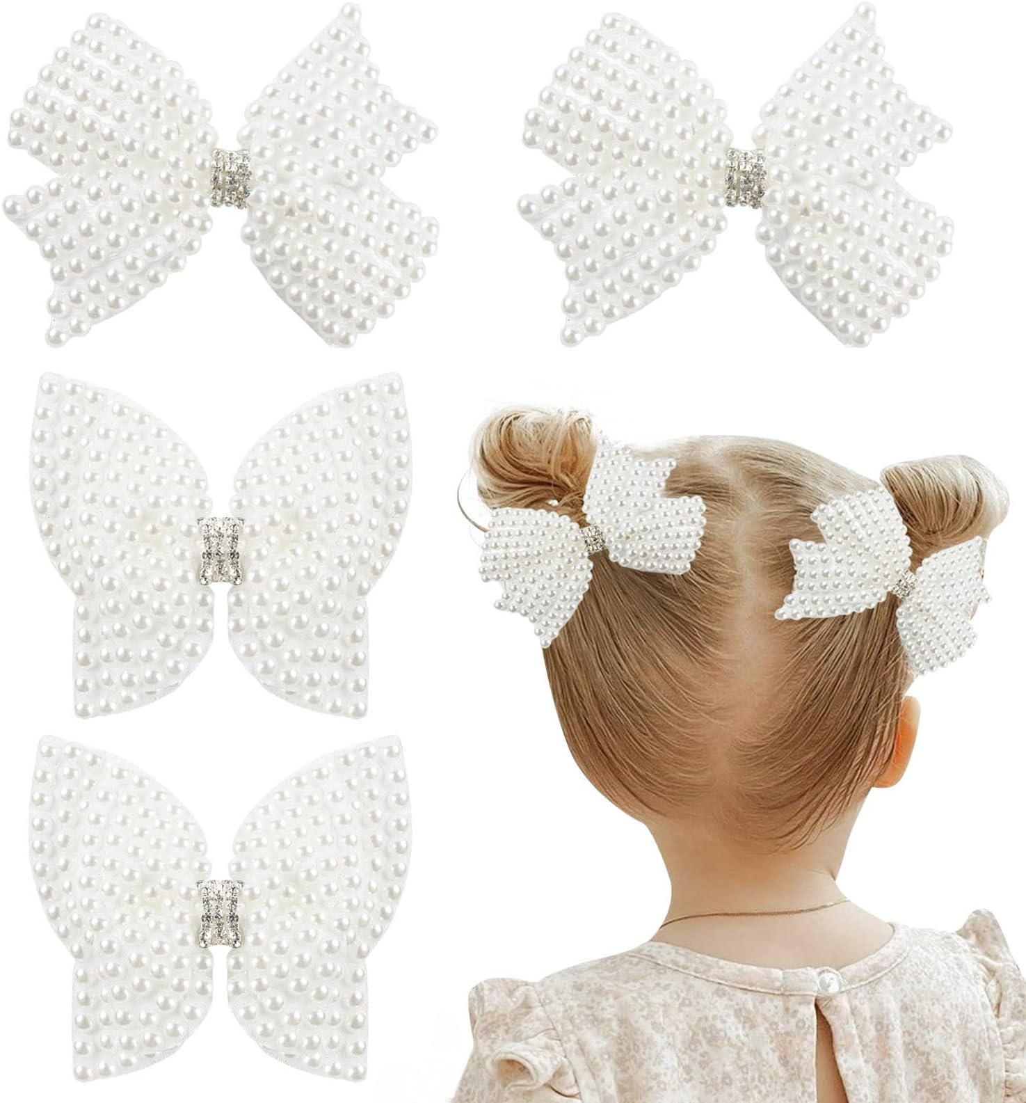 2PCS Hair Bows for Girls Clips 4.5inch Pearl Grosgrain Ribbon Bows Hair Alligator