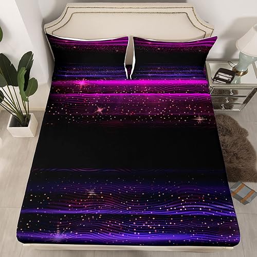 Miniatura 8 de Juego de sábanas degradadas, juego de sábanas degradadas azul rojo y negro, tamaño individual, juego de ropa de cama con estrellas estrelladas,