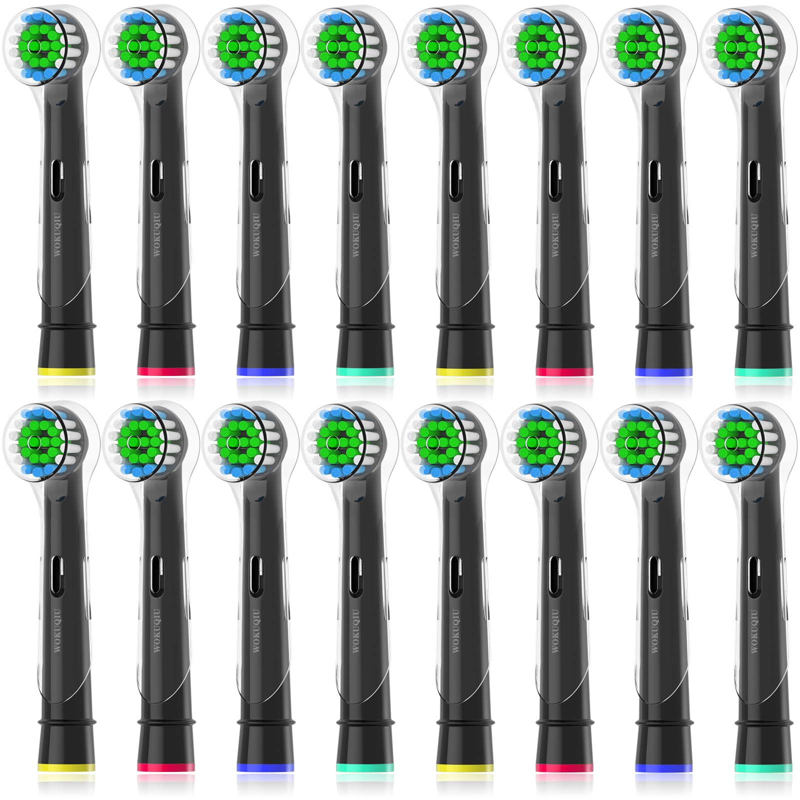 Wokuqiu Recambios Cepillos Compatible con Cepillo de dientes eléctrico Braun Oral B, Paquete de 16 Cabezales de Precisión con Capuchones para Pro Smart Vitality Triumph Genius Trizone (Negro) Carbonfree Certified